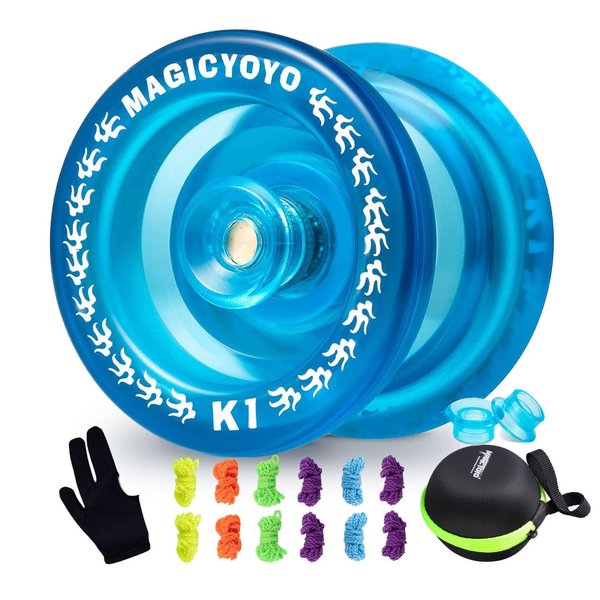 MAGICYOYO K1 Yoyo Responsive Ball Bearing Yoyo for Beginner Kids, Plastic ABS Yoyo with Yoyo Glove+Yoyo Storage Bag+12 Replacement Yoyo Strings (Crystal Blue)