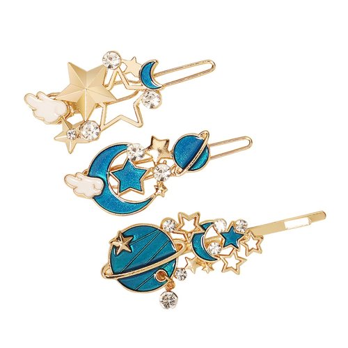 Beatifufu 3pcs Hair Clip Side Clip Gold Hair Accessories Moon Hair Clip Decorative Hair Clips for Women Gold Moon Star Rhinestone Hair Clip Vintage Geometric Snap Barrettes Hair Clips Metal