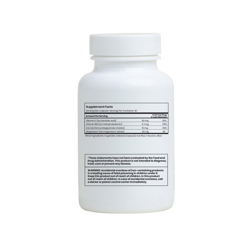 Perelel Daily Iron Ease - 15mg Iron Supplements for Women, New Mothers and Men - Dairy, Gluten and Soy Free + Non GMO Iron Capsules with Vitamin C + Magnesium - (30 Pills)