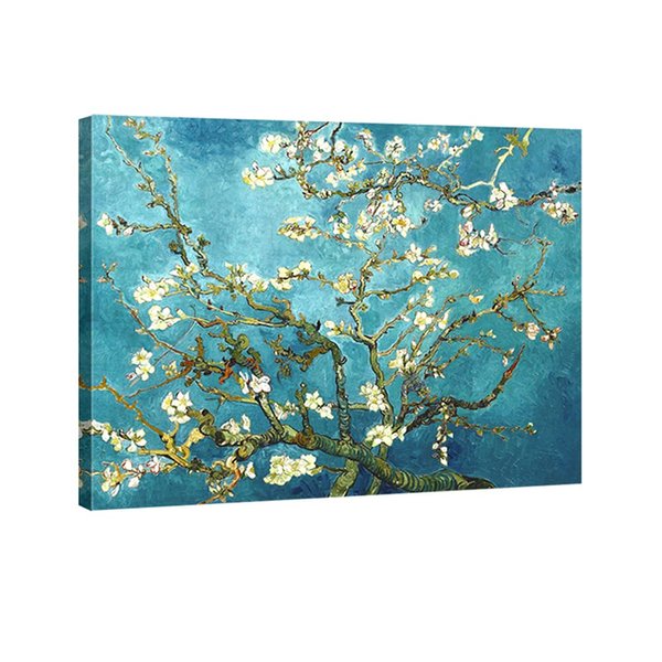 Wieco Art Giclee Canvas Prints Wall Art for Wall Decor by Van Gogh Paintings Almond Blossom Modern One Piece Stretched and Framed Abstract Flowers Artwork Home Office Decorations