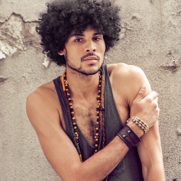 MIMAN Mens Afro Wig Short Kinky Curly Wigs Synthetic Natural Black Curly Hair Wigs Men's 70s 80s Disco Hippie Rocker Rapper Costume Cosplay Wig Halloween Costumes Wigs for Men