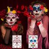 TailaiMei 12 Sheets Day of the Dead Face Skeleton Tattoos/Dia De Los Muertos, Halloween Sugar Skull Costume Makeup Temporary Tattoos for Costume Apparel Party
