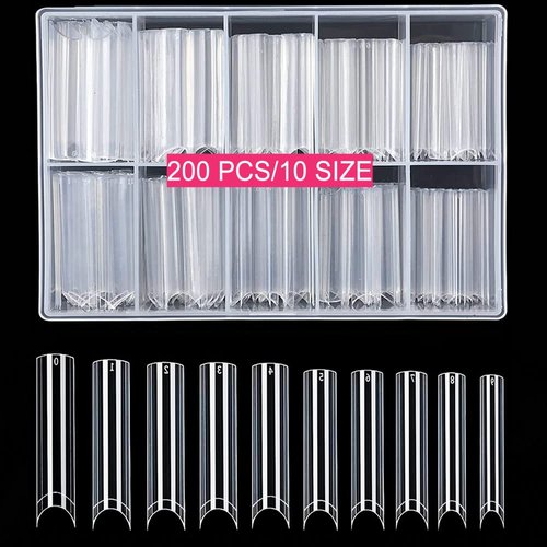 XXL No C Curve Square Nail Tips for Acrylic Nails Professional Set, SWETIDY 200PCS Clear Straight Square Shape Nail Tips Half Cover Long Fake Nails for Nail Salon and DIY Nail Art