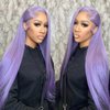 GJRainDY Purple Wig Synthetic Lace Front Wig for Women 13x4 Glueless Light Purple Long Straight Wigs 24 Inch Synthetic Lace Front Wig with Natural Pre Plucked Hairline