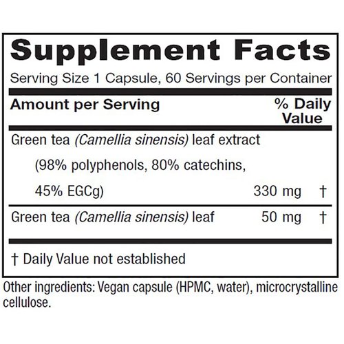 Vitanica Green Tea Extract Supplement 330mg, 45% EGCG, 98% Polyphenols and 80% Catechins, Energy Antioxidant and Immune Support, Vegan, 60 Capsules