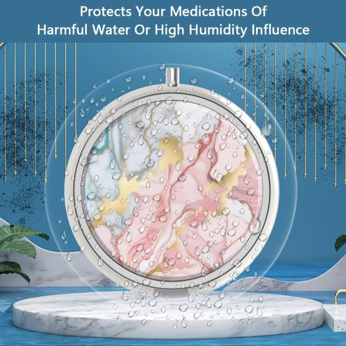 Pill Box 3 Compartment Medicine Pill Case,Portable Pill Box for Pocket or Purse Pill Box Decorative Metal Medicine Vitamin Organizer Unique Gift(2PCS)