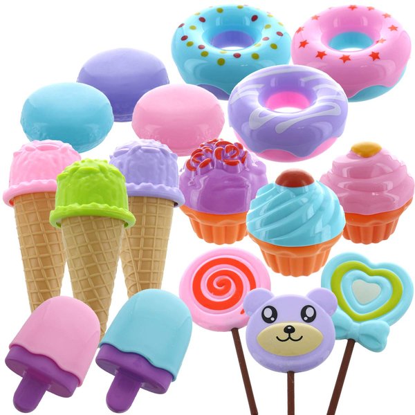 GIFTEXPRESS 17 PCS Pretend Play Food Dessert Set, Sweet Treats Assortment, Toy Donuts, Cupcakes, Ice Cream, Candy Bars, Assorted Dessert Toys for Kids, Valentine Toy Set