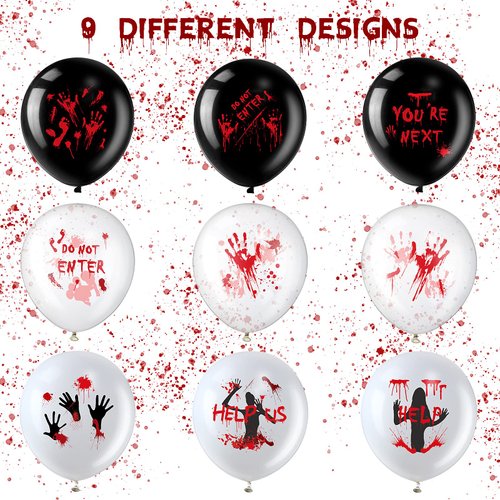 45 Pcs Scary Halloween Balloons 12 Inches Bloody Balloons Eye Blood Splatter Decorations Horror Balloons Zombie Latex Balloons for Birthday Vampire Haunted House Party Supplies (Scared Style)