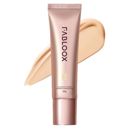 FABLOOX Cellglow Lasting Cream Foundation, Brighten Skin with Buildable Medium to Full Coverage, Skincare Makeup Hybrid, Lightweight and Nourishing Formula, Natural Radiant Finish, Vegan, Warm Vanilla