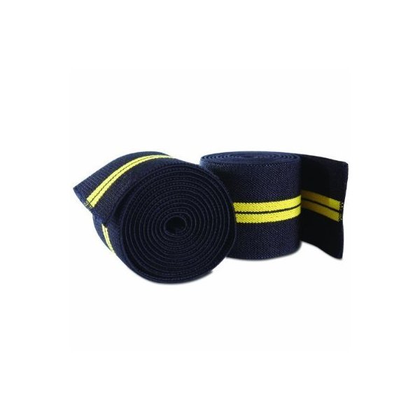 Kango Fitness Power Lifter Weight Lifting Knee Wraps Straps Supports Gym Training Black Yellow Line
