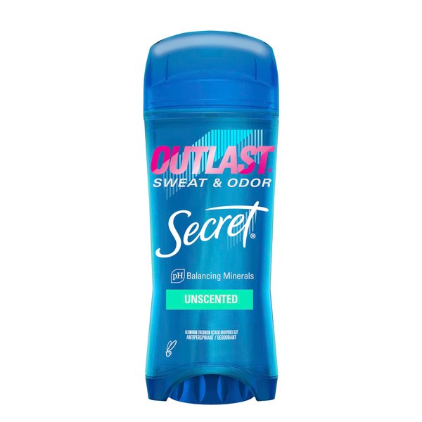 Secret Outlast Antiperspirant Deodorant for Women, 48hr Sweat & Odor Protection, PH Balancing Minerals, Clear Gel, Unscented 3.4 oz