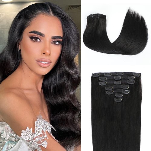 LANWIUKU Kinky Curly Clip ins Human Hair 10pcs 120g Curly Hair Clip in Extension for Women Brazilian Remy Human Hair Kinky Curly Clip in Extensions #1B Natural Black Color (16 inch)