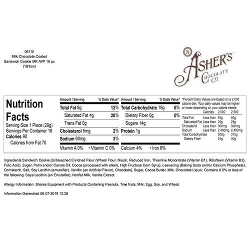 Asher's Chocolates, Chocolate Covered Sandwich Cookie, Gourmet Chocolate Covered Treats, Small Batches of Kosher Chocolate, Family Owned Since 1892 (18 Cookies, Milk Chocolate)
