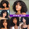 REMESSE Short Curly Human Hair Wigs Short Curly Bob Wig Human Hair With Bangs For Women Glueless 250% Density Short Water Wave Human Hair Wig With Bangs Natural Black 12Inch
