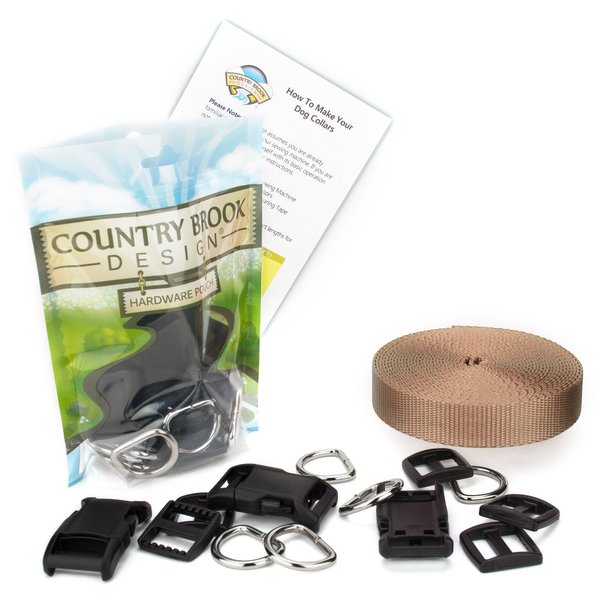 Country Brook Design Easy DIY Dog Collar Kit for (10) 1 Inch Collars with Nylon Webbing, D-Rings, Triglides and Buckles (Copper Gold)