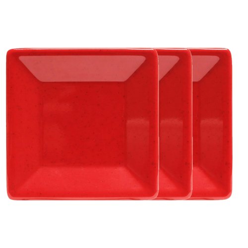 TrueCraftware- 4” x 4” Square Plate Passion Red Color Melamine Set of 3- Dinner Plates Reusable Plate Dinner Dishes Plates Perfect for Dinner Dishes Dishwasher Safe Break-Resistant