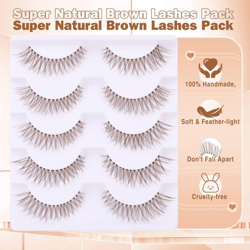 Brown Lashes Natural Look Cat Eye Lashes Brown Eyelashes Faux Mink False Lashes Wispy Volume C Curl Short False Eyelashes with Clear Band by Newcally