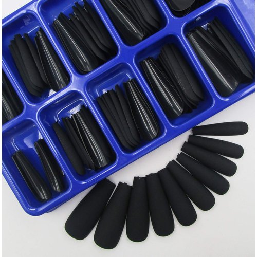 LoveOurHome 100pc Coffin Press on Nails Long Fake Nails Medium Ballerina Acrylic Press on Nail Coffin Nail Tips Matte Black Artifical Nail Full Cover Presson on Fake Fingernails for Women Girls