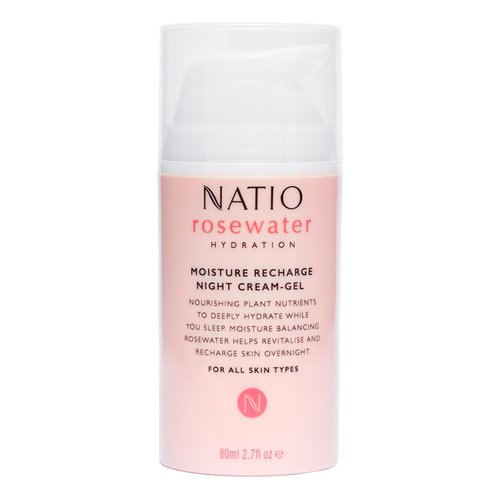Natio Australia Rosewater Hydration Moisture Recharge Night Cream-Gel, 2.7 oz - Face Moisturizer with Shea Butter - Face Cream for All Skin Types