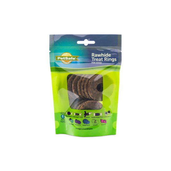 PetSafe Natural Rawhide Treat Ring Refills for Busy Buddy Dog Toys, Size B fits Small/Medium and Medium Toys, 16 Rings