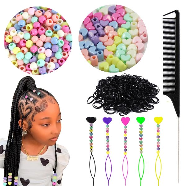 DREAMBOAT 506pcs Hair Beads Set for Braids for Girls Including 300pcs Hair Beads for Kids Hair Braids,5pcs Quick Beader for Hair Braids,200pcs Elastic Rubber Bands and 1Pc Rat Tail Comb