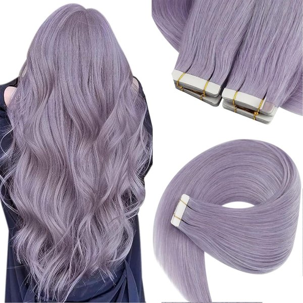 Sunny Hair Purple Tape in Hair Extensions 10Pcs Tape in Hair Extensions Human Hair Purple Hair Extensions Real Human Hair Straight Hair for Cosplay 20Inch