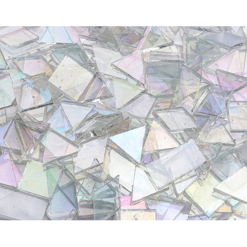 Lanyani Iridescent Mosaic Tiles 200 Pieces Bulk Stained Glass Tile for Mosaic Crafts, 4 Shapes Assortment,Clear