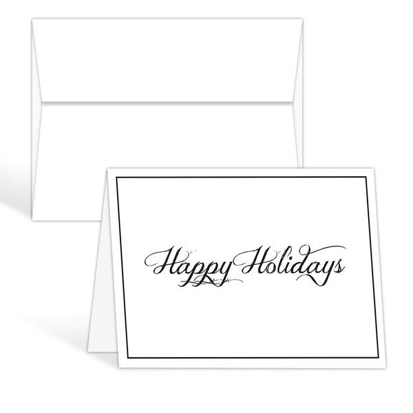 Happy Holidays – White Blank Fold Over Greetings Cards & Envelopes – for Christmas and New Year’s Gifts and Presents | 25 Cards and 25 Envelopes per Pack | 4.5 x 6”