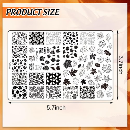 JarThenaAMCS 2 Sheet Fall Thanksgiving Nail Art Stamping Plate Kit Assorted Pumpkins Maple Leaves Autumn Blessing Collection Nail Art Plate for Holiday DIY Print Manicure Salon, 5.7 x 3.7inch