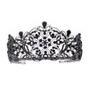 Weddingtopia Crystal Black Wedding Tiara And Matching Rhinestone Wedding Necklace Set Rhinestone Bridal Tiara Crown with side combs Wedding Hairband Comb Pin (BLACK BLACK)