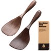 MIGAKU HOME Black Walnut Wooden Cooking Spoons Set - 1 Flat + 1 Angled Rice Scooper, Durable & Eco-Friendly for Cooking & Serving - Perfect for Kitchen Enthusiasts and Gourmet Lovers