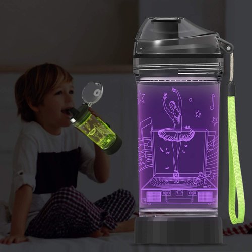 YuanDian Light Up Kids Water Bottle with 3D LED Light- 14 OZ Tritan BPA Free - 7 Color Light Cool Drinking Cups Gift for School Kids Girl Child (Ballet)