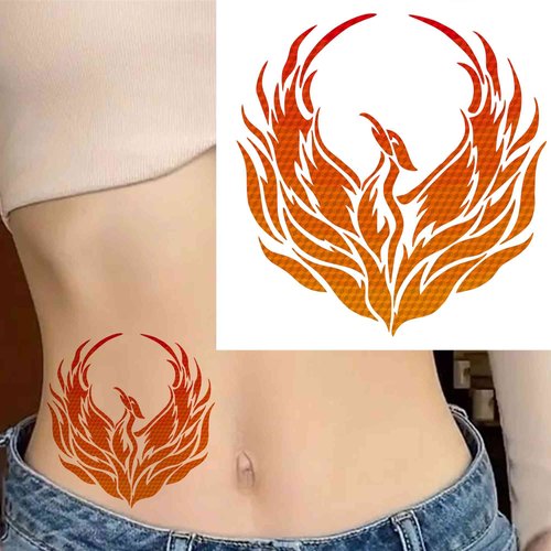 6 Sheets Temporary Fake Tattoos for Men Adults Flying Phoenix Fire Bird Abstract Rising Wing Temporary Fake Tattoo for Women Neck Arm Chest for Woman