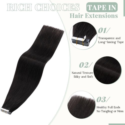 Rich Choices Tape in Hair Extensions Human Hair 40pcs 100g Balayage Natual Black 100% Remy Hair Extensions Real Human Hair Seamless Skin Weft Straight Tape in Hair Extension of 18 inch #1B