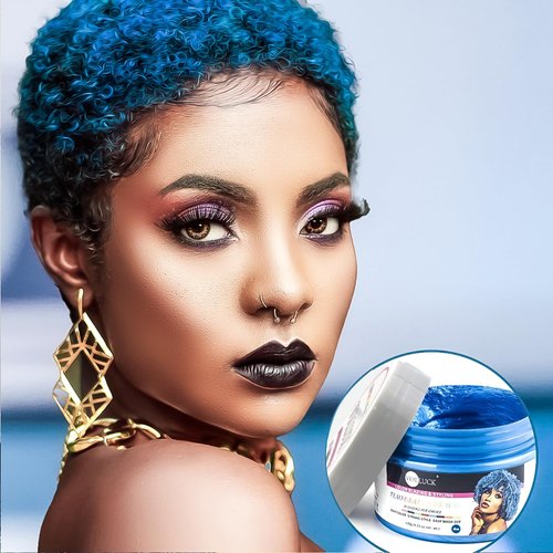VOLLUCK Hair Color Wax Temporary Hair Color Blue Hair Dye Hair Coloring Kit Include Disposable Capes + Brush + Cosmetic Spoon + Claw Clips for Party, Cosplay, Halloween, Christmas 4.23 Oz.(Blue)
