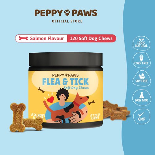 PEPPY PAWS Flea & Tick Support Dog Chews – 120 Soft Bites | Boosts Immunity | Non-GMO | Soy-Free | Dog-Friendly Formula