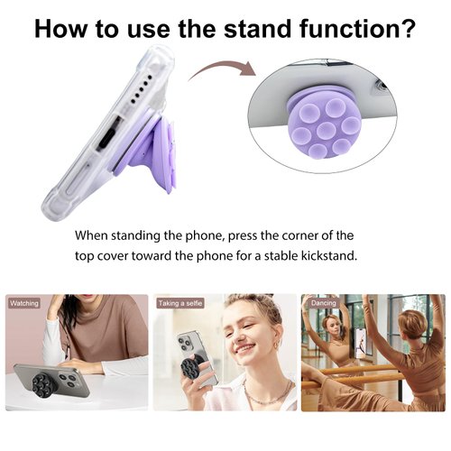 AUROX Expandable and Collapsible Phone Grip Stand Holder, Silicone Suction Cup Phone Grip Holder Stand, Compatible with Kindle, Smartphone Tablet Cell Phone Accessory (Adhesive Type, Pink)