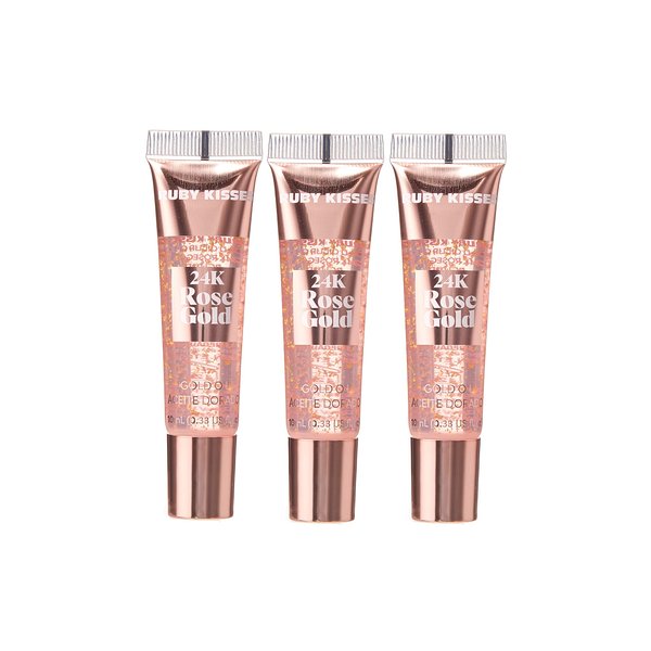 Ruby Kisses 24K Gold Oil Lip Gloss (3 Count, Rose Gold)