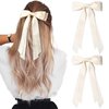 2PCS Silky Satin Hair Bows Hair Clip Beige Hair Ribbon Ponytail Holder Accessories Slides Metal Clips Hair Bow for Women Girls Toddlers Teens Kids