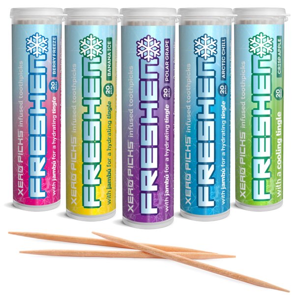 Xero Picks Freshen - Infused Flavored Toothpicks - Cooling Fresh Breath - 100 Picks - 5 Pack - Variety