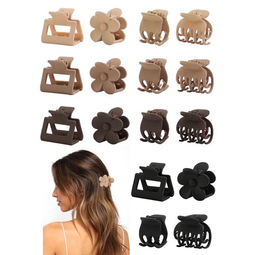 16 PCS Small Hair Clips for Women & Girls, Durable Matte Claw Clips for Thin Hair, Strong Hold NonSlip Medium Hair Claw Clips, Mini Hair Clips, Cute Hair Accessories with Multi Color, 4 Shapes