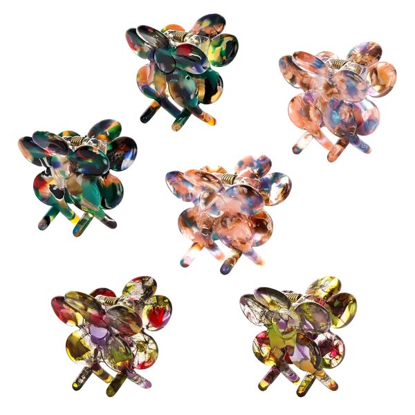 Cobahom 6 Pack Flower Hair Clips Small Claw Clips for Women 1.26 Inch Hair Clips Cellulose Acetate Jaw Clamps for Thin Hair Styling Accessories No-Slip Hair Clamp for Women Girls