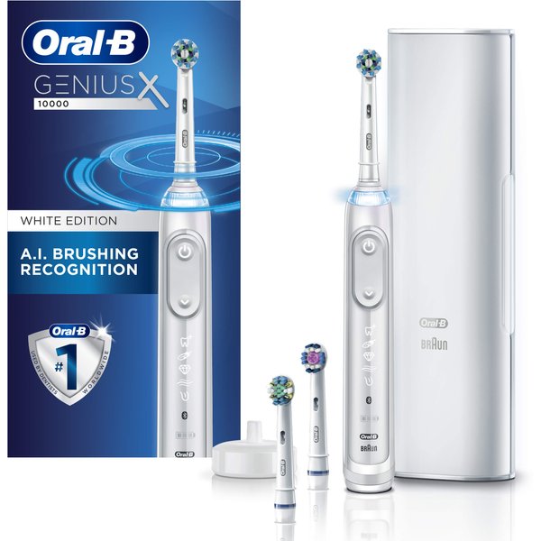 Oral-B GENIUS X Electric Toothbrush with 3 Replacement Brush Heads and Case, White (Packaging May Vary)