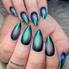 TBRZTR Press on Nails Medium Length Artificial Acrylic Nails Cat Eye Design Full Cover Glossy Reusable False Nails Almond Shaped Fake Nails Glue on Nails for Women Supplies 24Pcs