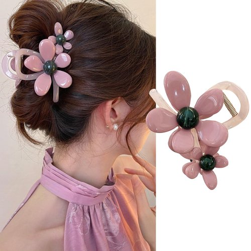 Flower Hair Claw Clips Floral Hair Accessories Hairbands Exquisite Medium Hair Barrette Ornaments (Pink)