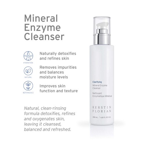 Kerstin Florian Clarifying Mineral Enzyme Cleanser, Gentle Face Wash for All Skin Types, Hydrating Body Wash for Morning or Night (6.8 fl oz)