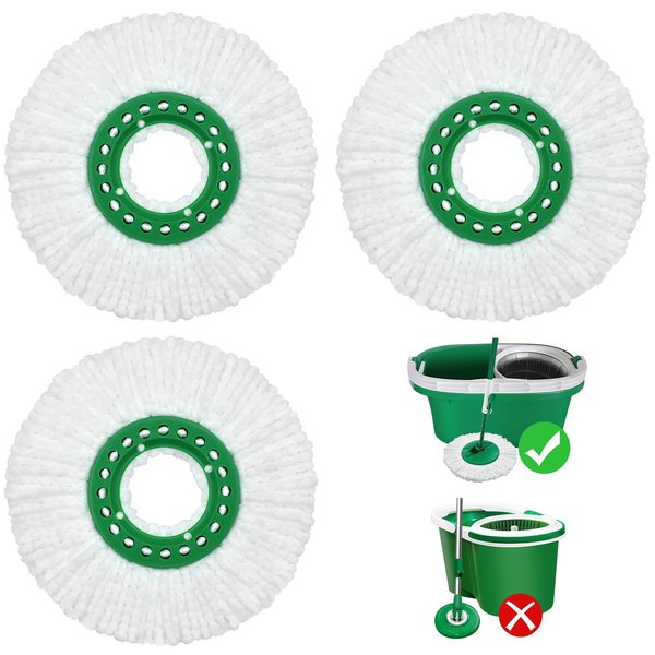 Reusable Mop Head Replacement for Libman Tornado Spin Mop Thick Microfiber Spin Mop Refill Heads for Libman Tornado Spin Mop System, Easy to Replace and Machine Washable, Wet Dry Clean (White, 3 Pack)