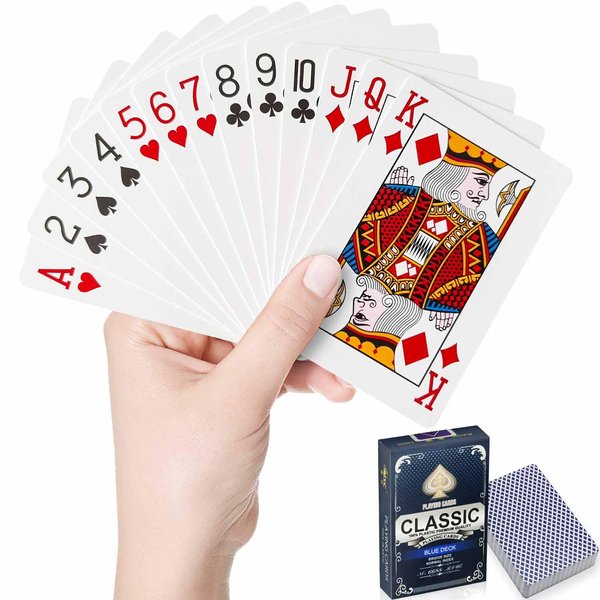 WUGAUWOR Waterproof Playing Cards, Premium Plastic Playing Cards, Deck of Cards, Poker Cards Games Waterproof Cards for Camping Games, Standard Index Card for Blackjack Bridge Card Games, 1 Deck, Blue
