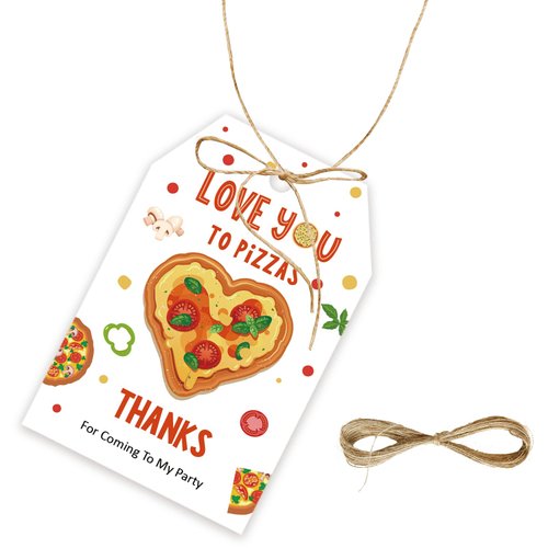50pcs Pizza Thank You Tags, Pizza Gift Tag with String for Food Trip Party, Love You to Pizza Thank You Paper Tags for Birthday/Pizza Party Favors
