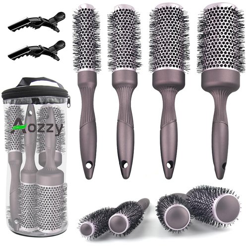 4pcs Round hair Brush Set for Blow Drying Curling, Professional curly hair brushBrush Leaves Hair Shiny Heat Styling Brush 4 Different Sizes Works Very Well with The Blow Dryer